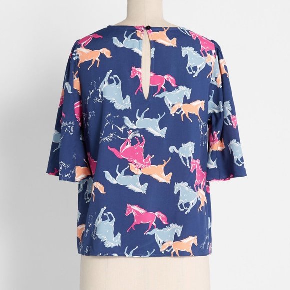 Horse Print "All The Pretty Horses" Flutter Sleeve Top by Modcloth - Picture 2 of 8